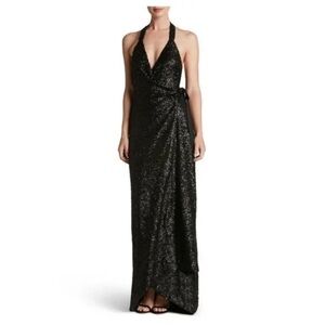Dress The Population glam black sequin Giselle dress sleeveless halter M